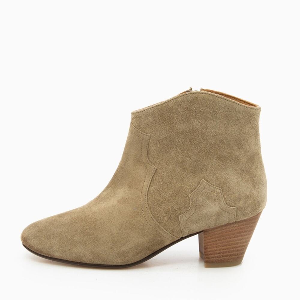Isabel Marant Dicker Green Suede Leather Western Heeled Ankle Boots Size 35